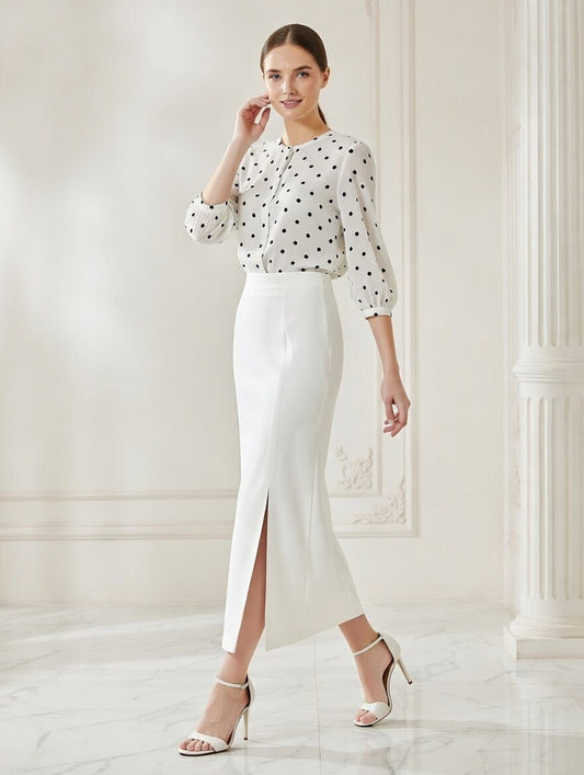 SimpleeMee White Pencil Skirt for work, stretchable