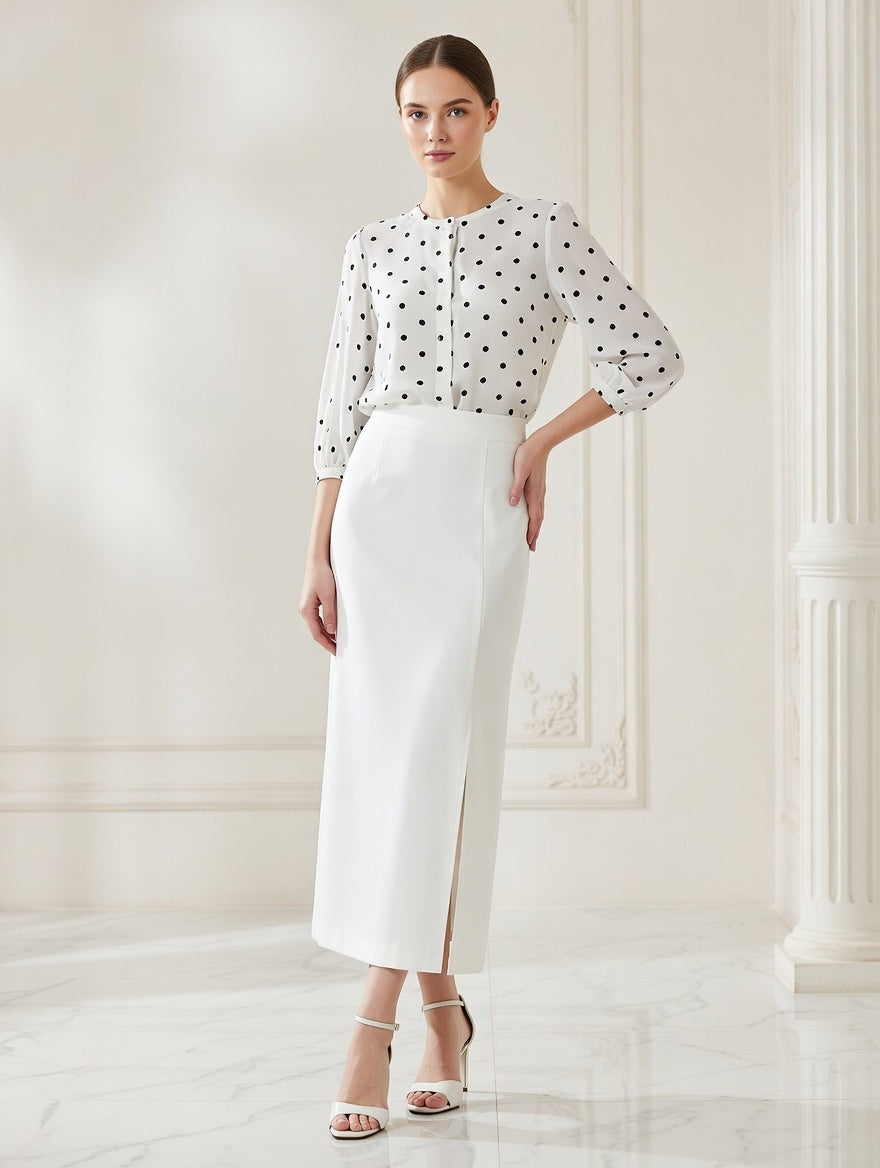 SimpleeMee Stretchable White Pencil Skirt